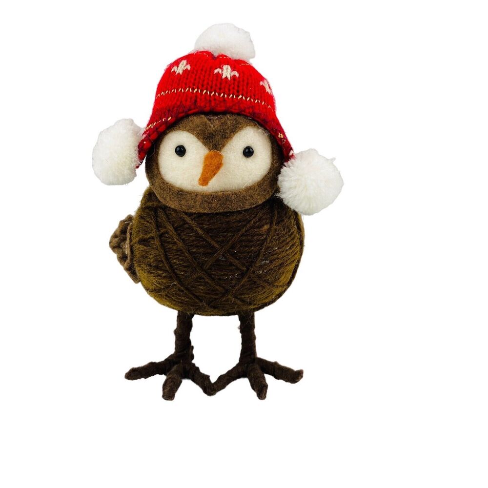 Featherly Friends Bird Ornament Brown Red Hat White Pompoms 5” Spritz Target EUC